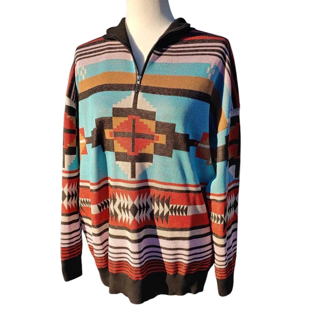 TWO FLY Western Knit Half Zip Red Aztec Size Small and XL